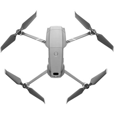 Eine graue Drohne mit vier Rotoren fliegt in der Luft. Sie ist von oben zu sehen und wirkt stabil und modern.