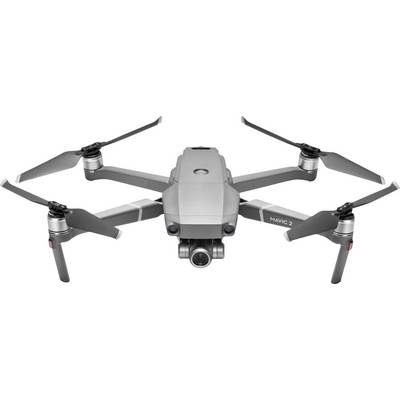 Graue Drohne mit vier Rotoren im Flug, Kamera an der Vorderseite sichtbar, beschriftet mit 'Mavic 2'.