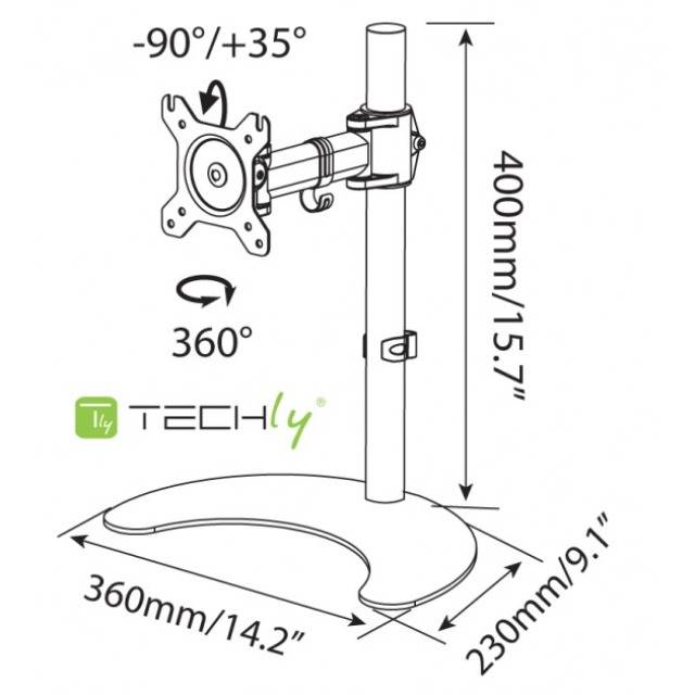 TECHly ICA-LCD-3400 Monitor-Standfuß 1 Display(s) 33,0 cm (13") - 68,6 cm (27") Schwarz Drehbar, Höhenverstellbar, Neigb-2