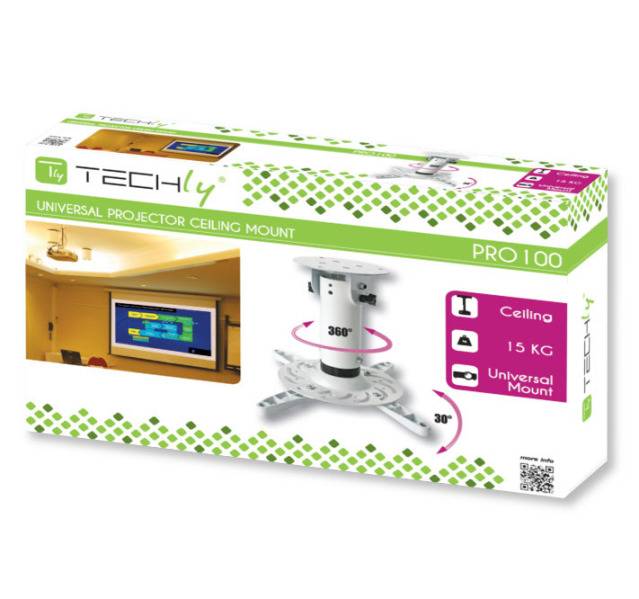 TECHly ICA-PM-200WH Beamer-Deckenhalterung Drehbar, Neigbar Boden-/Deckenabstand (max.): 200 mm Weiß-1