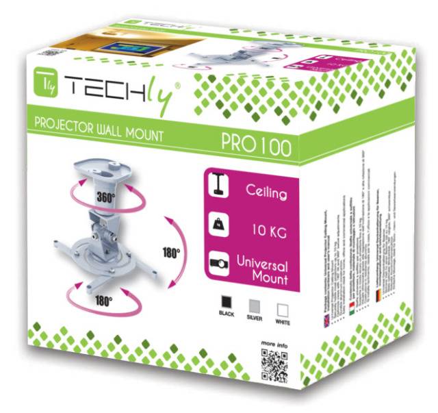 TECHly ICA-PM-100WH Beamer-Deckenhalterung Neigbar, Drehbar Boden-/Deckenabstand (max.): 218 mm Weiß-1