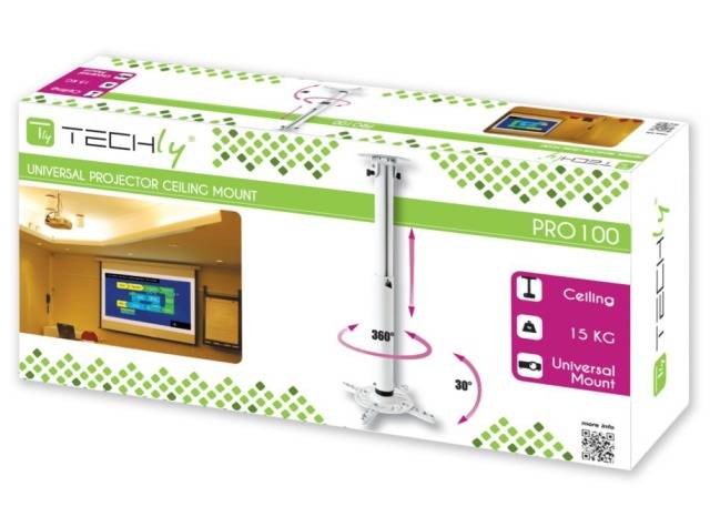 TECHly ICA-PM-104MW Beamer-Deckenhalterung Drehbar, Neigbar Boden-/Deckenabstand (max.): 770 mm Weiß-1