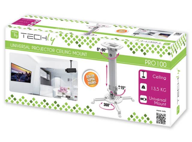 TECHly ICA-PM-18S Beamer-Deckenhalterung Drehbar, Neigbar Boden-/Deckenabstand (max.): 580 mm Silber-1