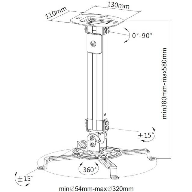 TECHly ICA-PM-18S Beamer-Deckenhalterung Drehbar, Neigbar Boden-/Deckenabstand (max.): 580 mm Silber-2