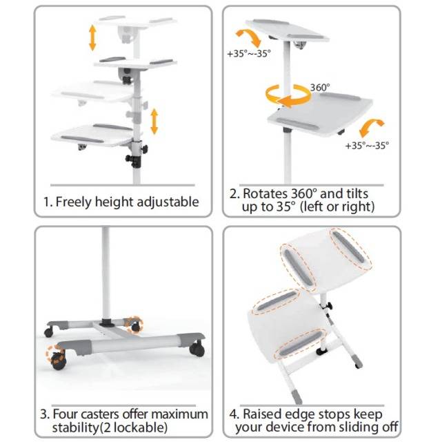 TECHly ICA-TB-TPM-6 Beamer-Rollwagen Neigbar Boden-/Deckenabstand (max.): 1100 mm Weiß-2