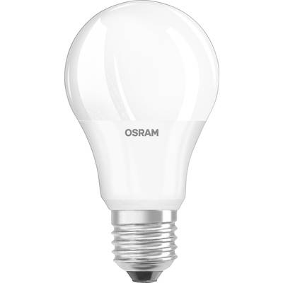 Eine weiße LED-Glühbirne der Marke OSRAM mit E27-Fassung.