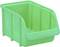Grüner Kunststoffbehälter mit offenem vorderem Rand zur einfachen Entnahme von gelagerten Gegenständen.