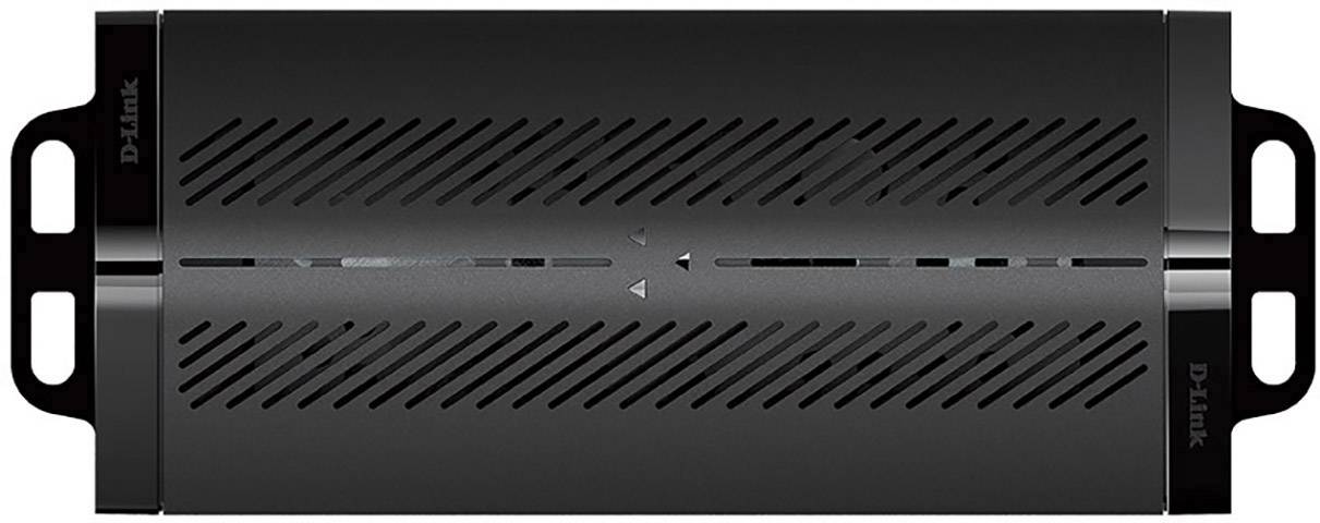 Schwarzer WLAN-Router von D-Link, rechteckig mit Schlitzen zur Belüftung, geeignet zur Wandmontage oder als Tischgerät.