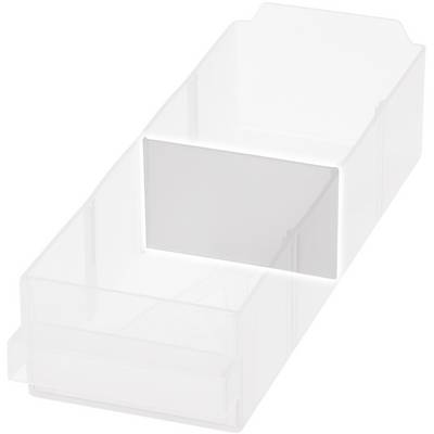 Ein transparenter, rechteckiger Kunststoffbehälter mit einer Trennwand in der Mitte, geeignet zur übersichtlichen Aufbewahrung.