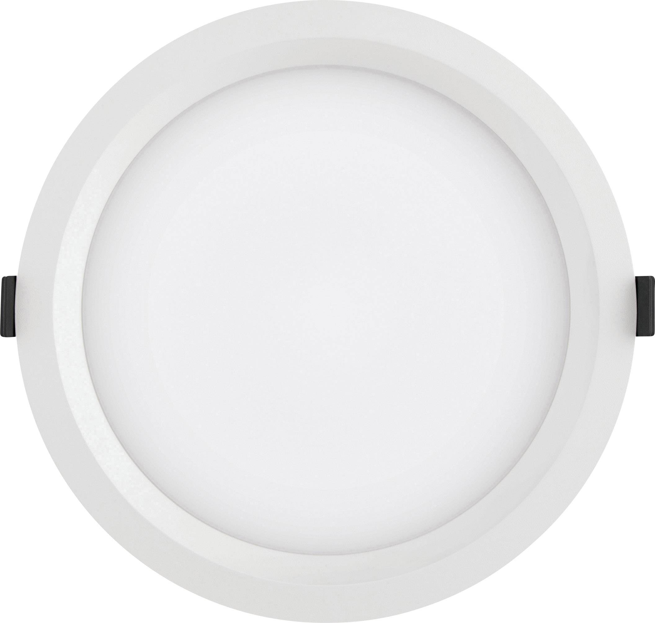 Runde LED-Deckeneinbauleuchte mit weißem Rahmen und schlichtem Design. Ideal für moderne Innenräume.
