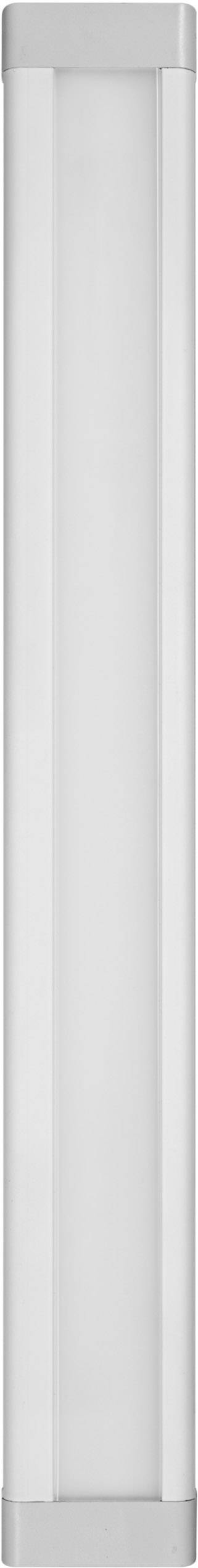 Ein länglicher, rechteckiger, weißer LED-Lichtbalken. Batteriebetrieben und für vielseitige Beleuchtungszwecke geeignet.