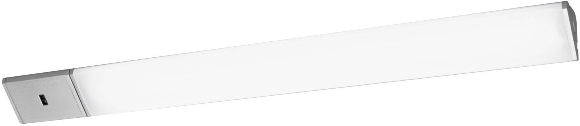 Eine moderne, rechteckige LED-Leuchte mit silbernem Rahmen und weißem Licht, geeignet für Deckenmontage in Innenräumen.