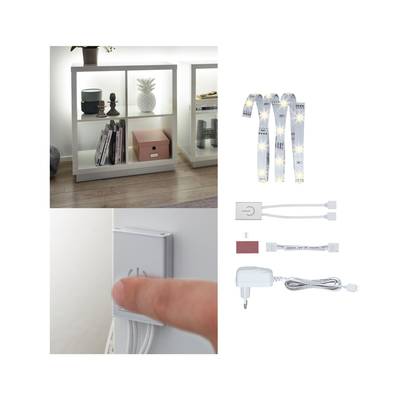 LED-Lichtstreifen-Set mit Fernbedienung für Regalbeleuchtung, inklusive Netzadapter und Verbindungsstücke. Ideal zur Akzentbeleuchtung.