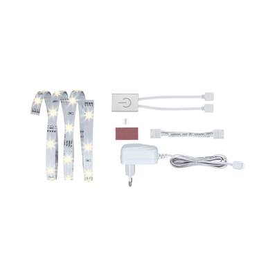 LED-Lichtstreifen-Set mit Netzadapter, Steuerungseinheit und Anschlusskabeln auf weißem Hintergrund. Ideal zur Beleuchtung.