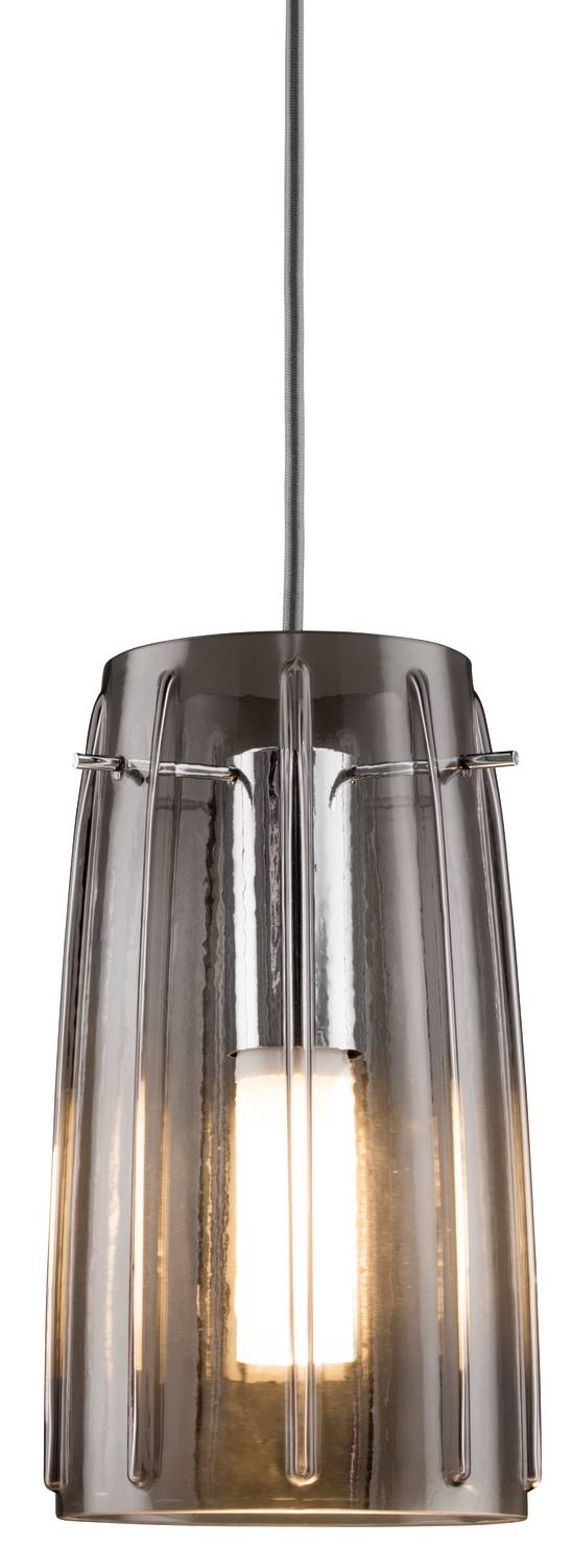 Moderne, hängende Pendelleuchte mit Metall-Lampenschirm und sichtbarem Glühbirnenlicht. Geeignet für zeitgenössische Innenräume.