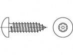 Technische Zeichnung einer Schraube mit Gewinde und Torx-Kopf, seitliche und obere Ansicht.