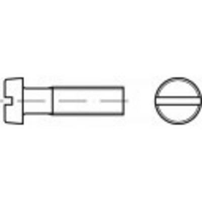 Technische Zeichnung eines Bolzens mit Schlitzschraubenkopf, seitliche und obere Ansicht, zur Darstellung von Form und Design.