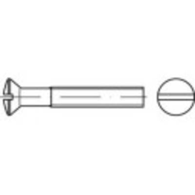 Technische Zeichnung einer Senkkopfschraube mit Schlitzkopf, seitliche und obere Ansichten. Hauptsächlich für Holz- oder Metalleinsätze.