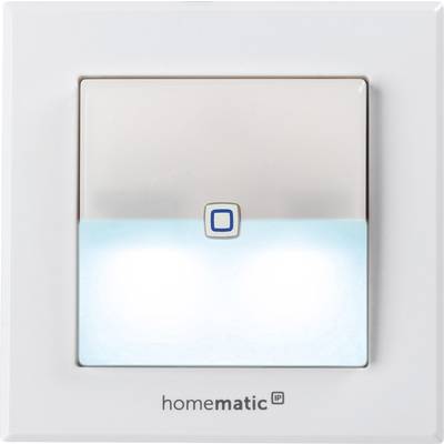Lichtschalter von Homematic IP mit beleuchteter Fläche und kleinem Quadrat in der Mitte, geeignet für Smart-Home-Systeme.