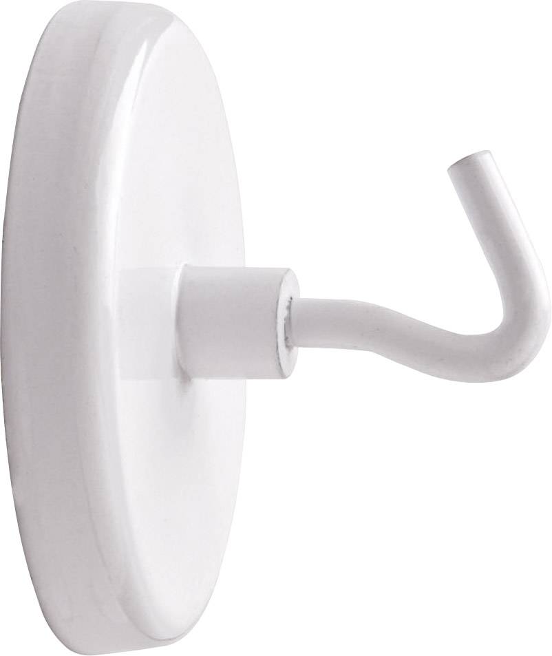 Ein einzelner weißer Wandhaken mit rundem Sockel und leicht gewölbtem Haken nach oben.