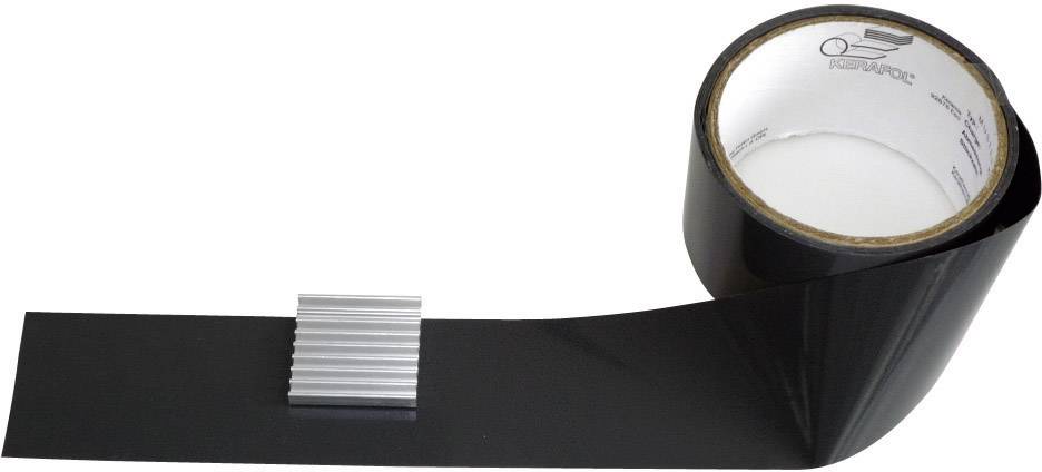 Eine Rolle mit schwarzem doppelseitigem Klebeband. Ein Stück ist zur linken Seite hin abgerollt.