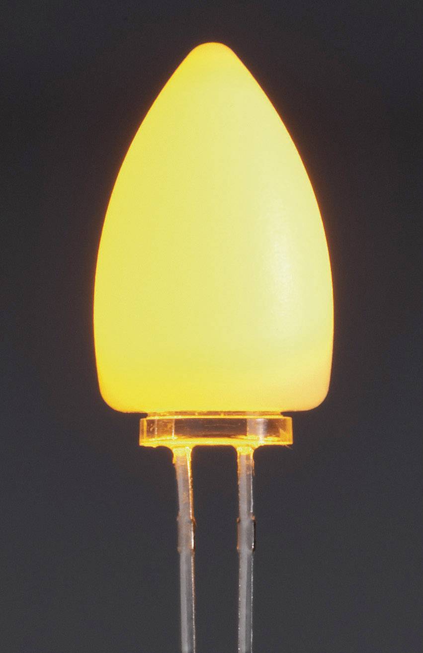 'Nahaufnahme einer leuchtenden gelben LED mit schwarzem Hintergrund.'