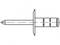 Eine technische Zeichnung eines Nietstifts mit hohlem Körperschacht und breitem Kopf, der zur Befestigung genutzt wird.