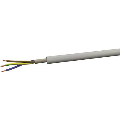 Elektrisches Kabel mit drei sichtbaren, unterschiedlich farbigen Kupferdrähten: braun, blau und gelb-grün für Erdung.