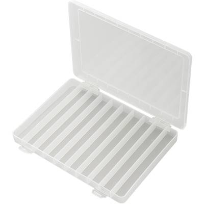 Offene Kunststoff-Aufbewahrungsbox mit mehreren Fächern, geeignet zur Organisation von kleinen Gegenständen oder Werkzeugen.