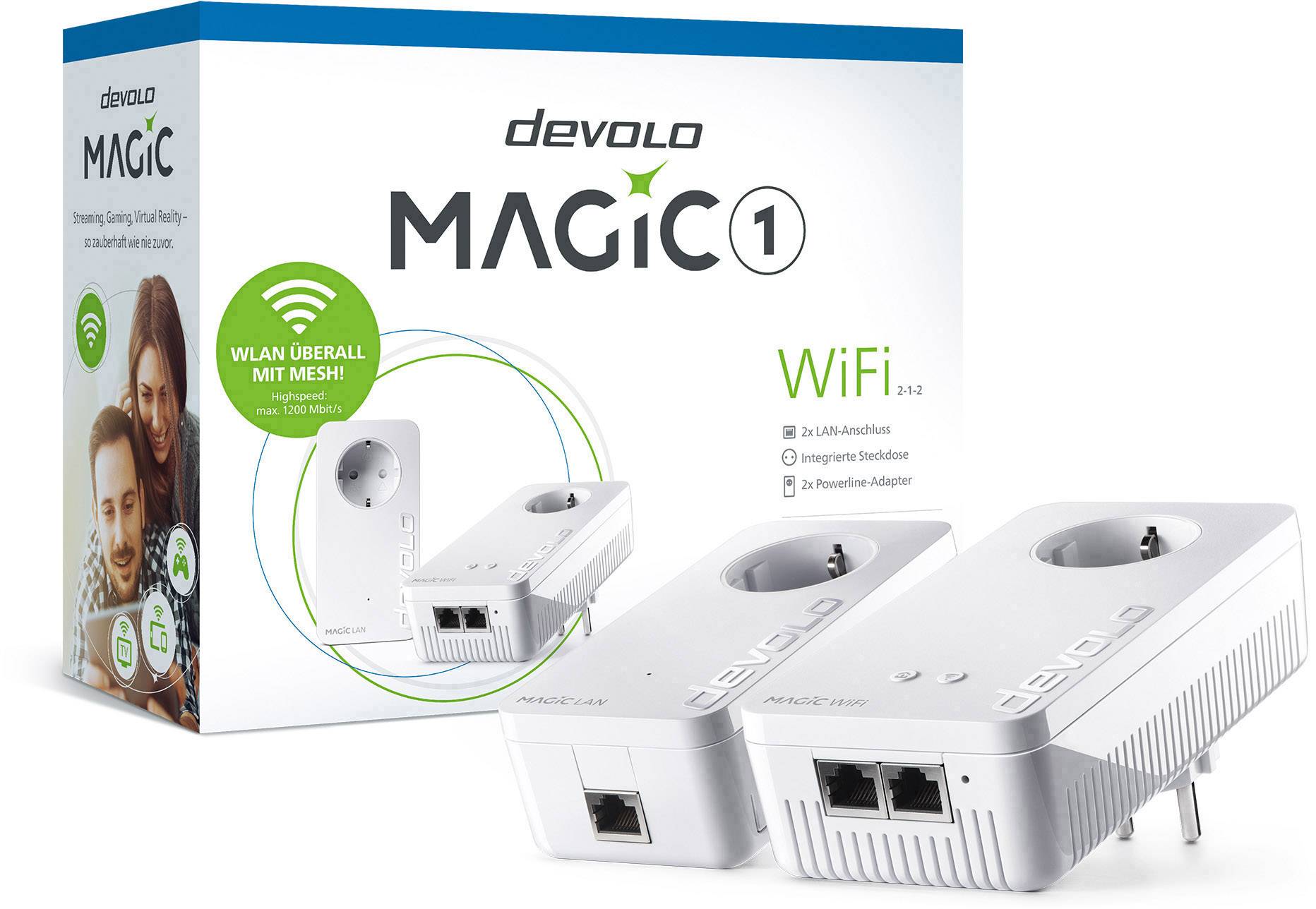 'devolo Magic 1 WiFi': Netzwerkadapter-Set zur Erweiterung des WLANs über das Stromnetz, kompatibel mit Mesh-Funktion.