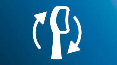 Piktogramm eines gebogenen Schlüssels mit zwei kreisförmigen Pfeilen, die auf Recycling oder Wiederverwendbarkeit hinweisen.