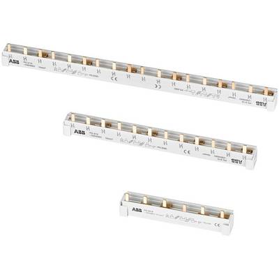 Drei weiße Kupferschienen verbunden zur Optimierung der elektrischen Verteilung bei Schaltschränken. Markierungen zeigen Spannung und Stromstärke an.