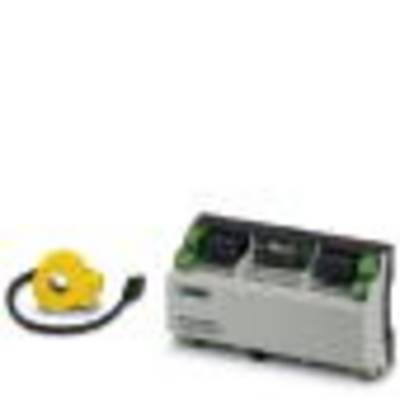 Kleines elektronisches Gerät mit grünen Anschlüssen und einem gelben Ring. Möglicherweise ein Teil eines technischen Systems.