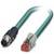Ein Kabel mit einem RJ45-Stecker und einem runden Stecker.