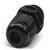 Ein schwarzer Kabelverschraubung aus Kunststoff.