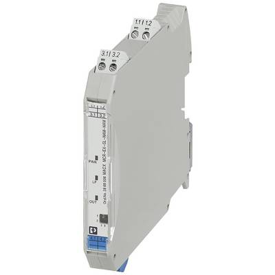 Ein graues elektronisches Modul mit blauen und silbernen Anschlüssen, verwendet für industrielle Steuerungssysteme.