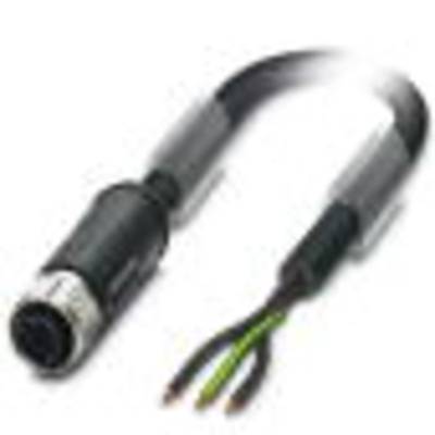 Ein schwarzes Kabel mit einem runden Stecker an einem Ende und drei offenen Drähten am anderen Ende, geeignet für elektronische Anschlüsse.