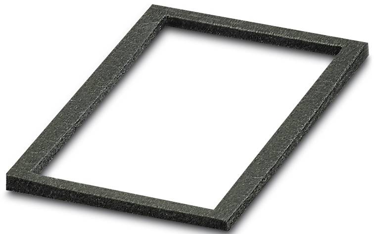 Ein rechteckiger, schwarzer Rahmen liegt diagonal auf einem weißen Hintergrund. Der Rahmen ist schlicht und leer.