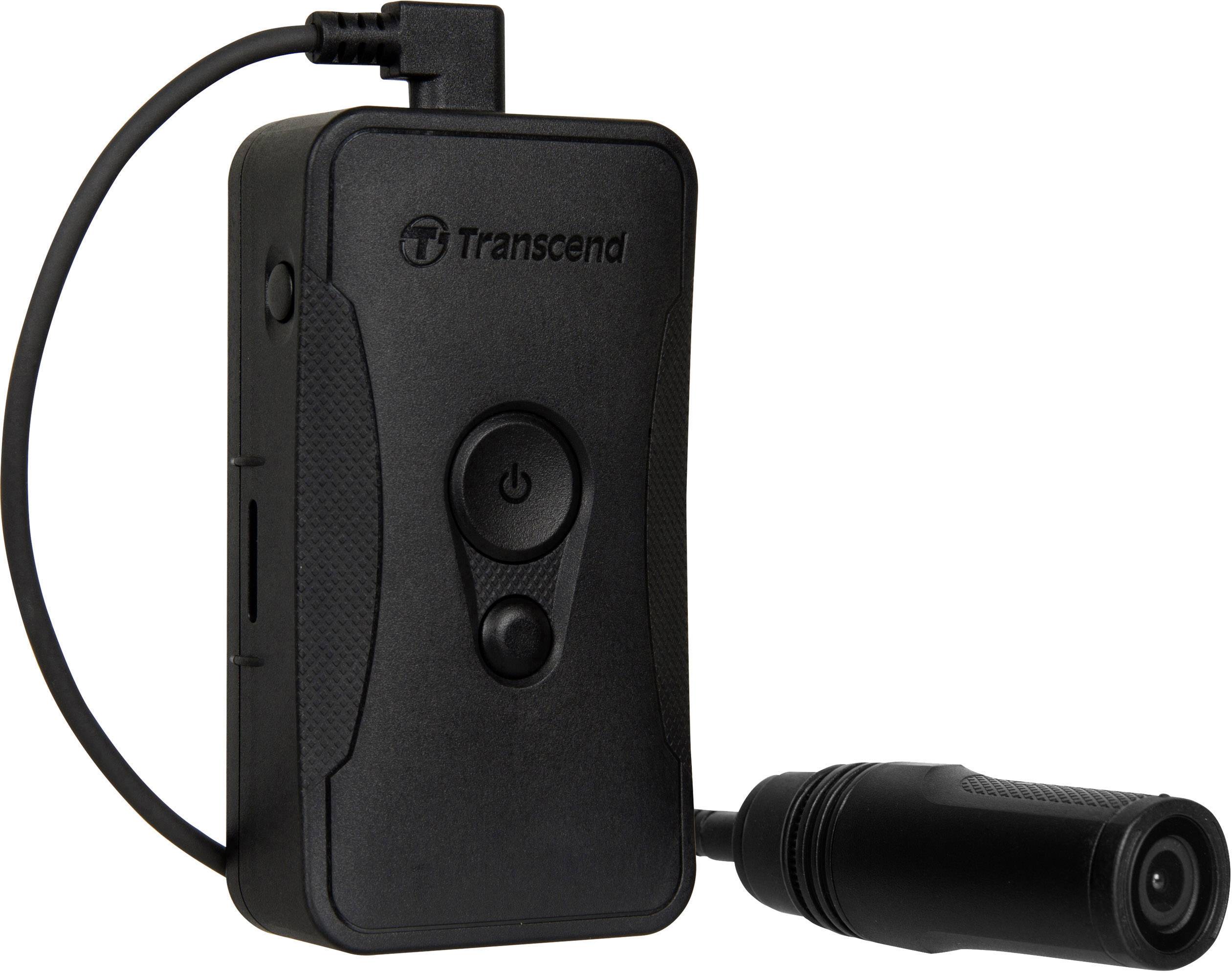 'Bodycam von Transcend, Modell DrivePro. Tragbar mit abnehmbarer Kamera, geeignet für Sicherheitsanwendungen.'