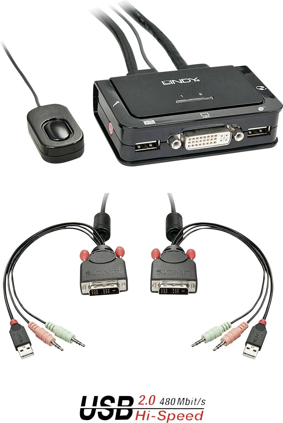 LINDY LINDY DVI KVM Switch 2 Port USB Audio 2 Port KVM-Umschalter DVI 1920 x 1200 Pixel