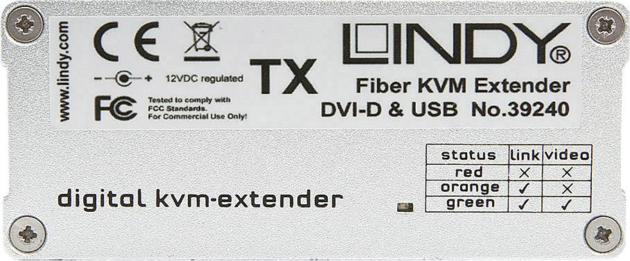 Lindy 39240 500m LWL / Fibre Optic DVI-D Single Link & USB 2.0 KVM Extender, Transmitter