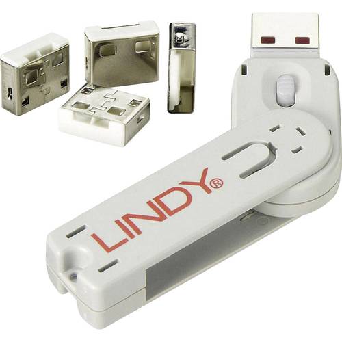 LINDY USB-A Port Schloss USB Port Lock + Key 4er Set Weiß inkl. 1 Schlüssel 40454