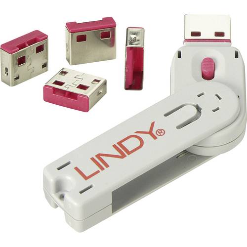 LINDY USB-A Port Schloss USB-Lock + Key 4er Set Rosa inkl. 1 Schlüssel 40450