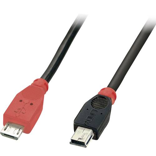 LINDY USB-Kabel USB 2.0 USB-Micro-B Stecker, USB-Mini-B Stecker 1.00 m Schwarz mit OTG-Funktion 31718