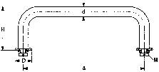 'Diagramm eines U-förmigen Rohres mit Maßen: d (Durchmesser des Oberteils), D (Durchmesser der Endrohre), a (Gesamtlänge), H (Höhe).'