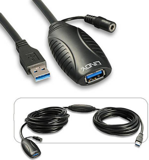 LINDY USB-Kabel USB 3.2 Gen1 USB-A Stecker, USB-A Buchse 10.00 m Schwarz Aktiv mit Signalverstärkung 43156