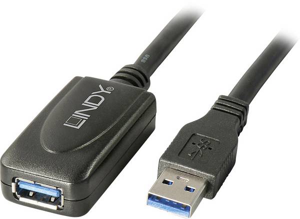LINDY USB-Kabel USB 3.2 Gen1 USB-A Stecker, USB-A Buchse 5.00 m Schwarz Aktiv mit Signalverstärkung 43155