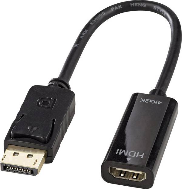 LINDY 41718 HDMI Adapterkabel [1x DisplayPort Stecker - 1x HDMI-Buchse] Schwarz 4K UHD 20.00 cm