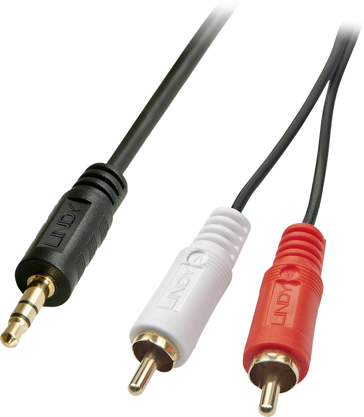 LINDY Premium - Audiokabel - RCA x 2 (M) bis stereo mini jack (M) - 1,0m - Schwarz - geformt (35680)