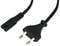 'Schwarzes Netzkabel mit zweipoligem Euro-Stecker und weiblichem IEC-Anschluss, geeignet für elektronische Geräte.'